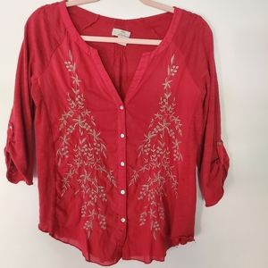 Bob Timlofaka Button Down Three Quarter Length Sleeves Size Small